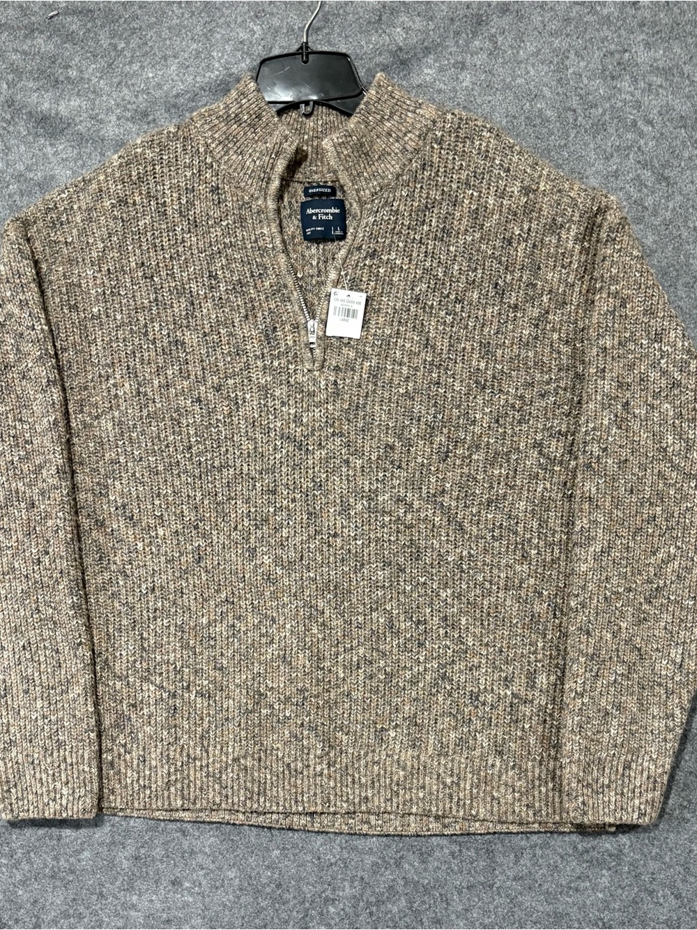 NWT Abercrombie & Fitch Mens Essential Half Zip Sweater Oversized Fit Brown L